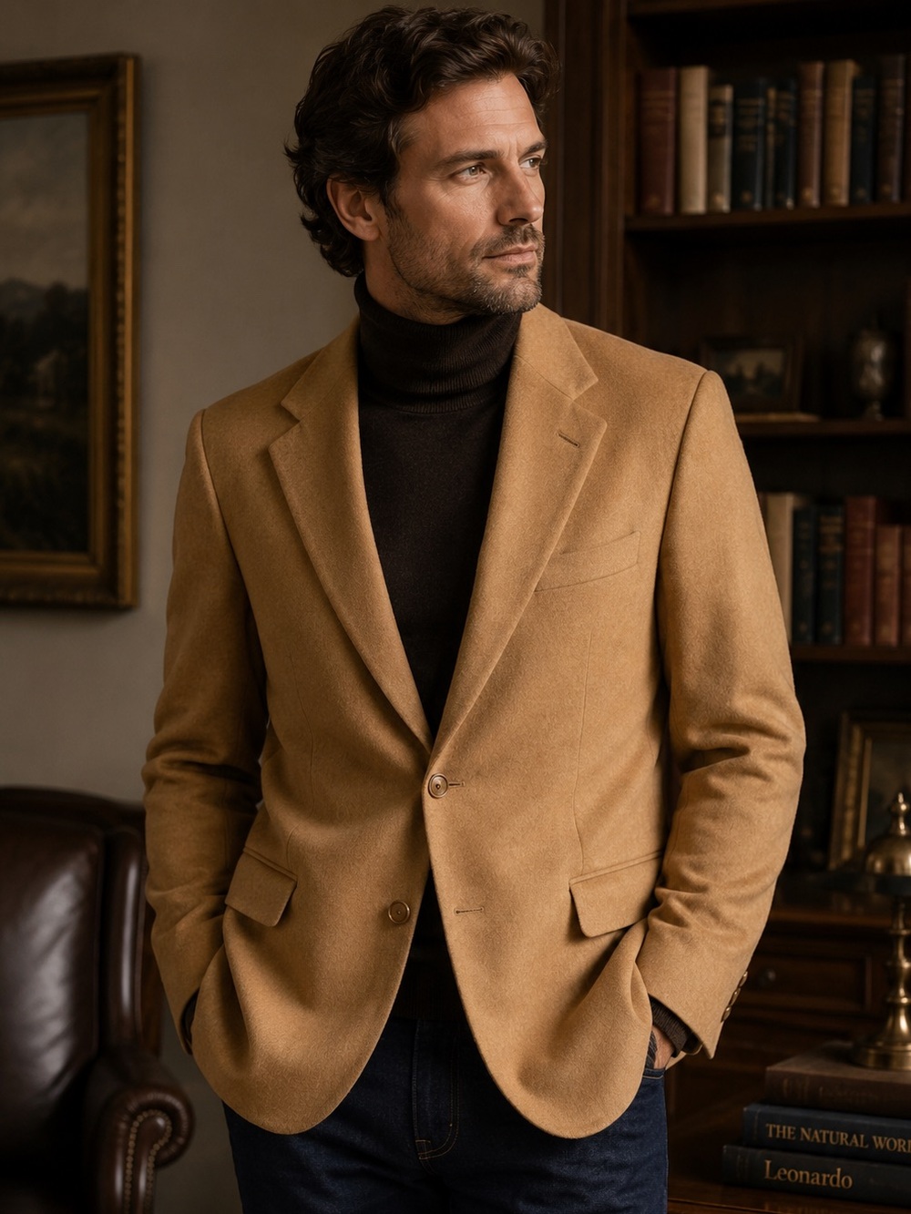 Men’s Camel Cashmere Blazer 44R Vintage Classic Sport Coat